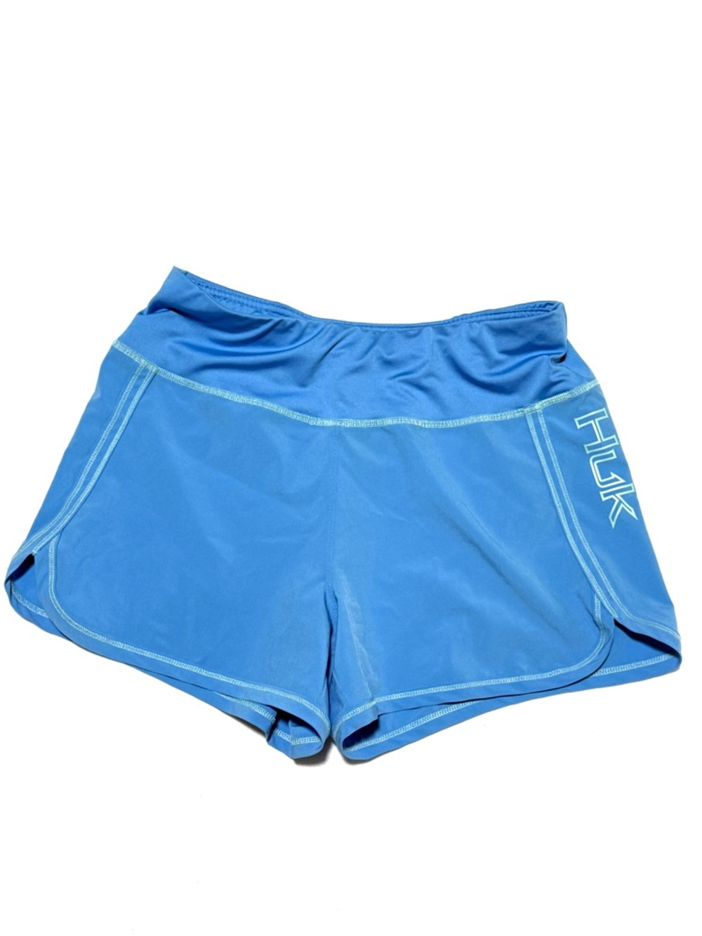 Huk Blue Athletic Racer Shorts Logo Women's size Medium Quick Dry Outdoor Trail